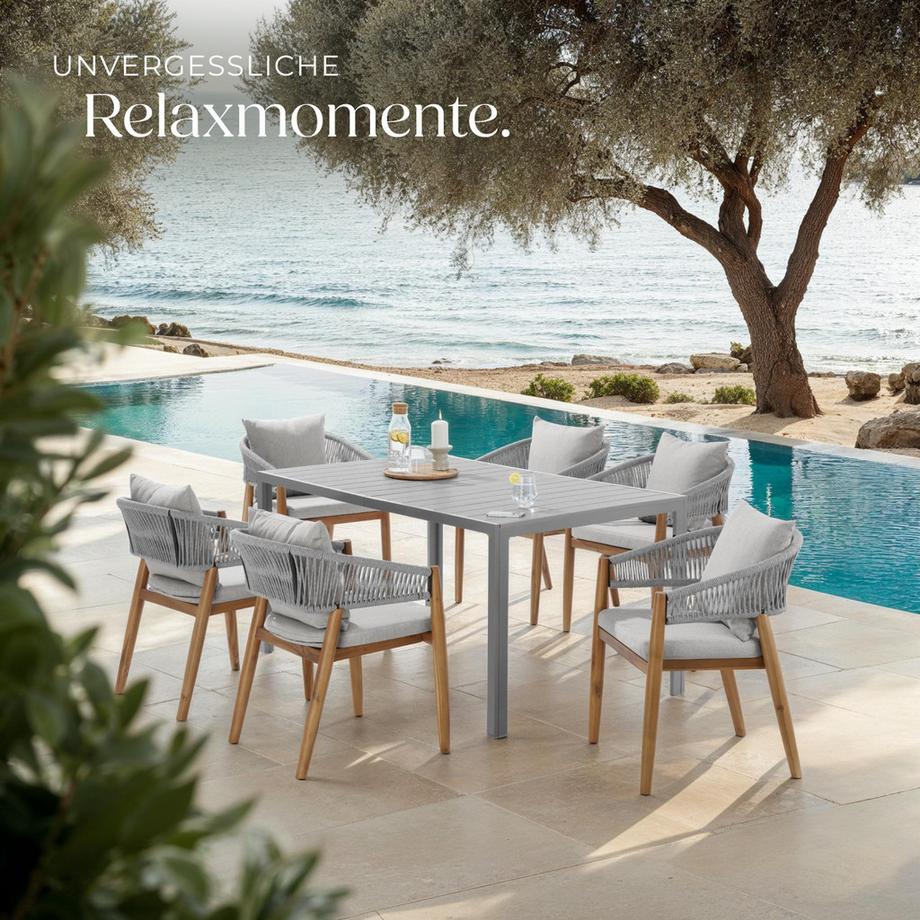 Tectake Gartenstuhl Manacor lasiertes Akazienholz, wetterfest Arm- und Rückenlehne im Rope-Design  