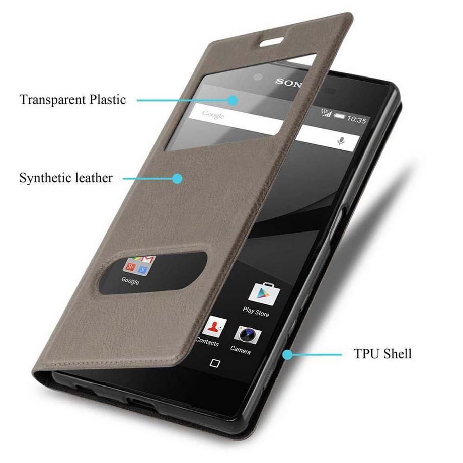 Cadorabo  Hülle für Sony Xperia Z5 PREMIUM Magnetverschluss, 2 Sichtfenstern 