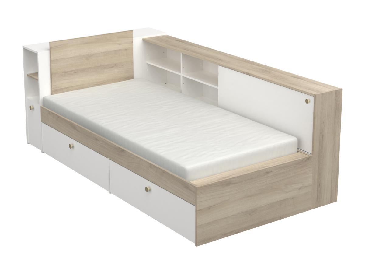 Vente-unique Letto modulare 90 x 190/200 cm Con vani portaoggetti Bianco e Naturale - LIARA  