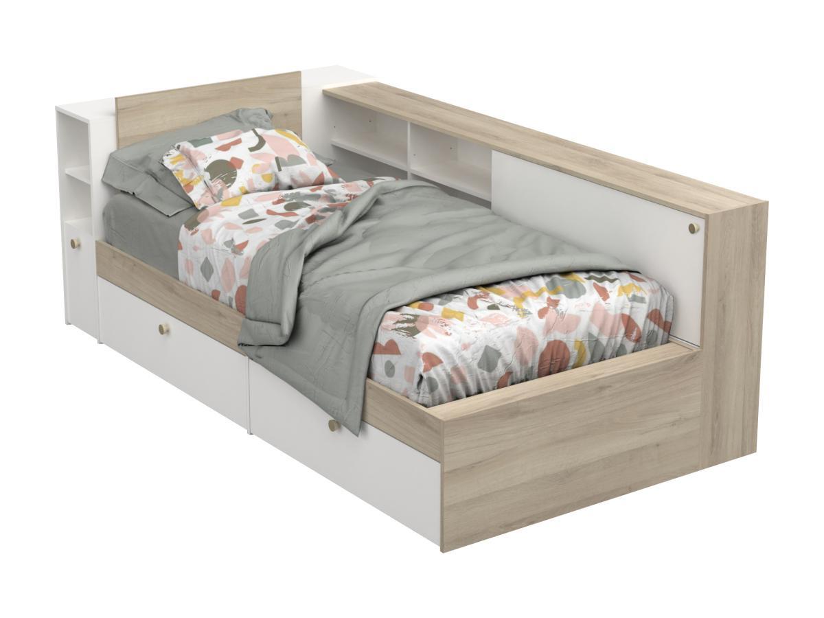 Vente-unique Letto modulare 90 x 190/200 cm Con vani portaoggetti Bianco e Naturale - LIARA  