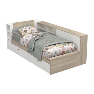 Vente-unique Letto modulare 90 x 190/200 cm Con vani portaoggetti Bianco e Naturale - LIARA  