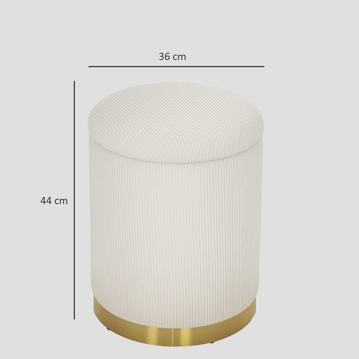 Northio Tabouret avec espace de rangement tabouret avec couvercle, piètement en acier, repose-pieds rond tabouret rembourré avec repose-pieds, aspect cordon 36 x 36 x 44 cm blanc crème |  