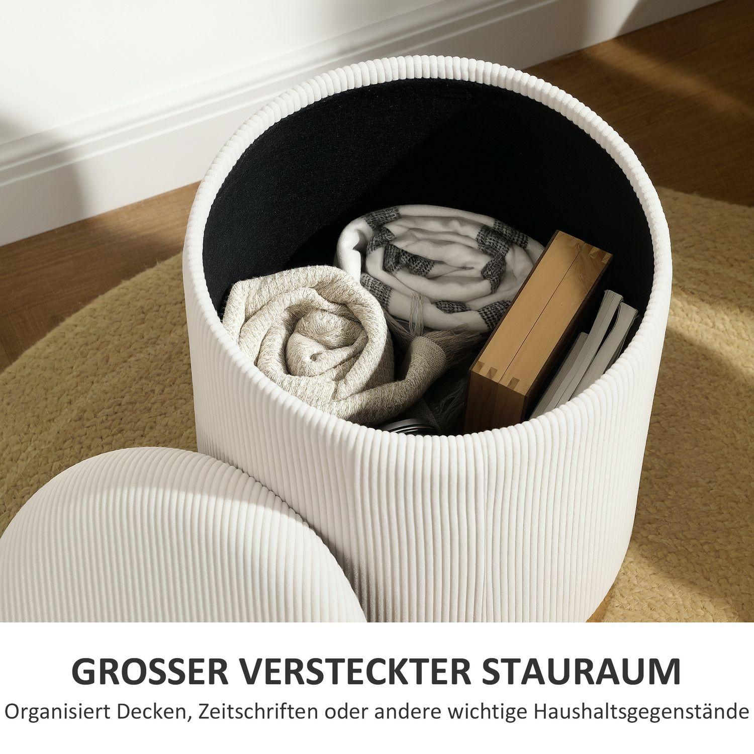 Northio Tabouret avec espace de rangement tabouret avec couvercle, piètement en acier, repose-pieds rond tabouret rembourré avec repose-pieds, aspect cordon 36 x 36 x 44 cm blanc crème |  