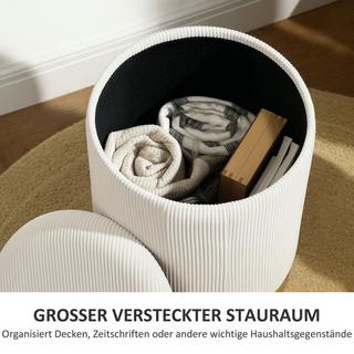 Northio Tabouret avec espace de rangement tabouret avec couvercle, piètement en acier, repose-pieds rond tabouret rembourré avec repose-pieds, aspect cordon 36 x 36 x 44 cm blanc crème |  