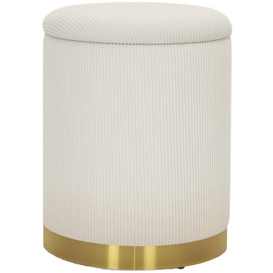 Sitzhocker mit Stauraum Hocker mit Deckel, Stahlboden, Runder Fußhocker Polsterhocker mit Fußpads, Kordoptik 36 x 36 x 44 cm Cremeweiß |