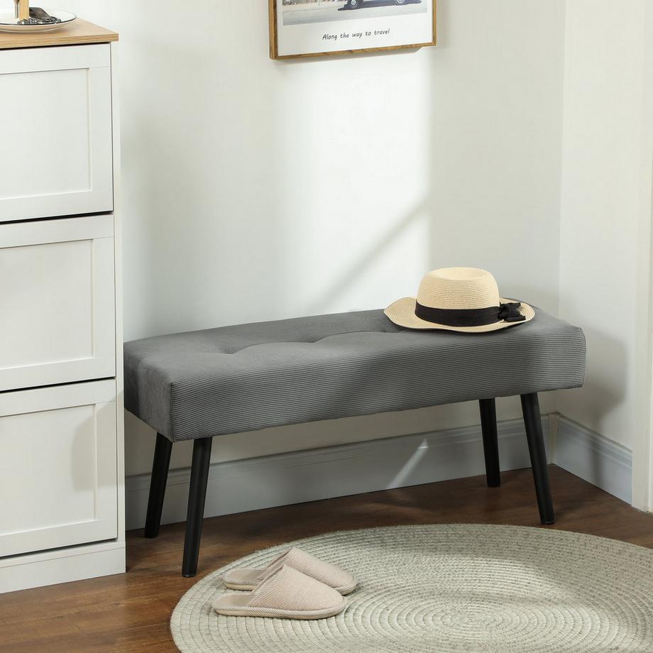 Northio Banc rembourré avec revêtement en velours côtelé, banc de lit avec pieds en métal, banc à chaussures 100 x 36 x 45 cm gris  