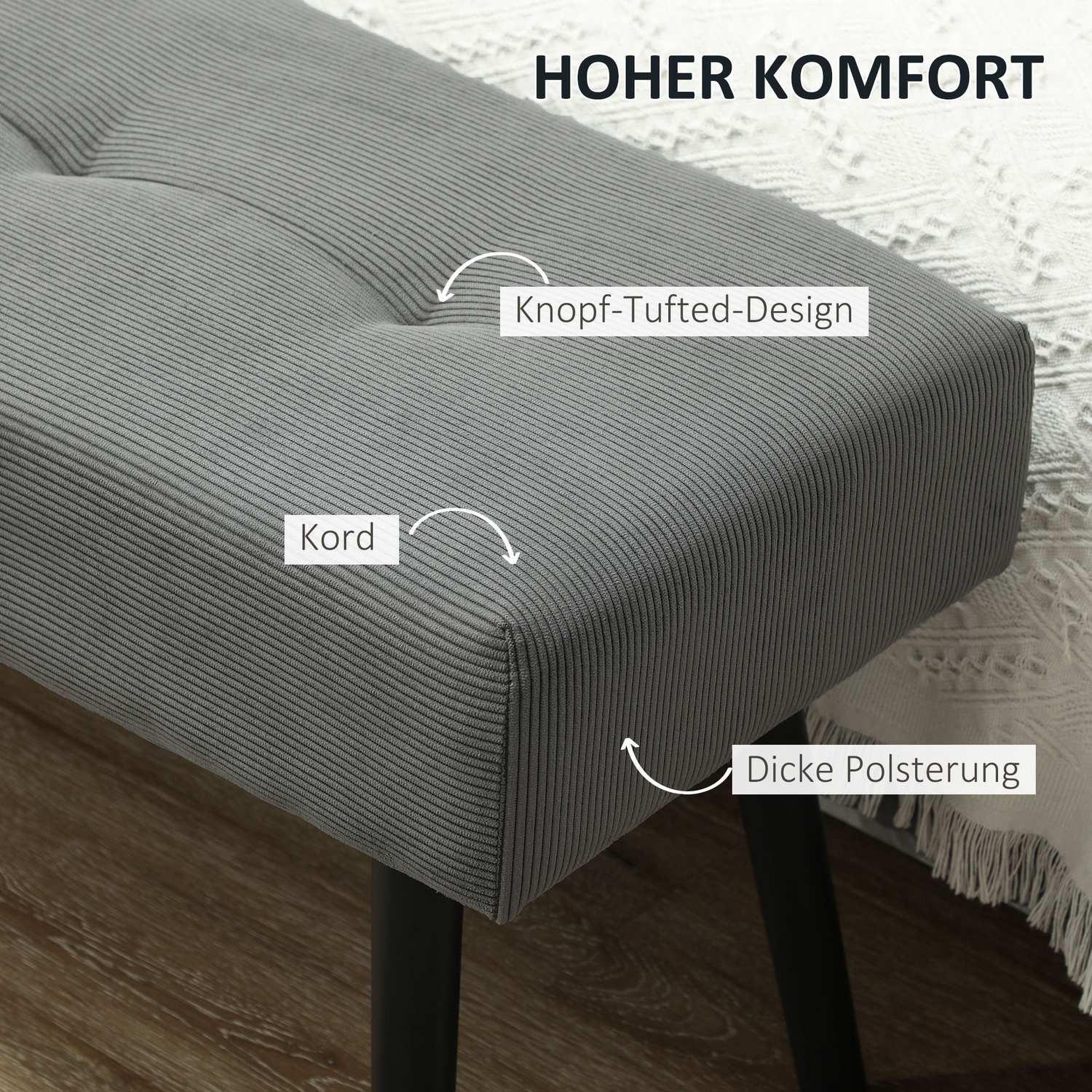 Northio Banc rembourré avec revêtement en velours côtelé, banc de lit avec pieds en métal, banc à chaussures 100 x 36 x 45 cm gris  