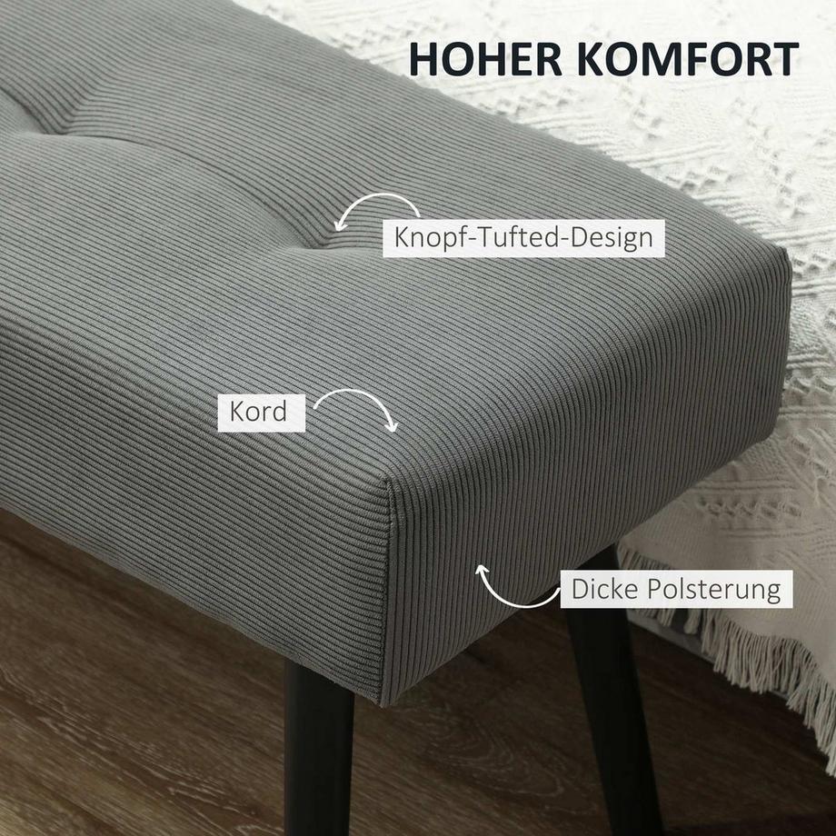 Northio Banc rembourré avec revêtement en velours côtelé, banc de lit avec pieds en métal, banc à chaussures 100 x 36 x 45 cm gris  