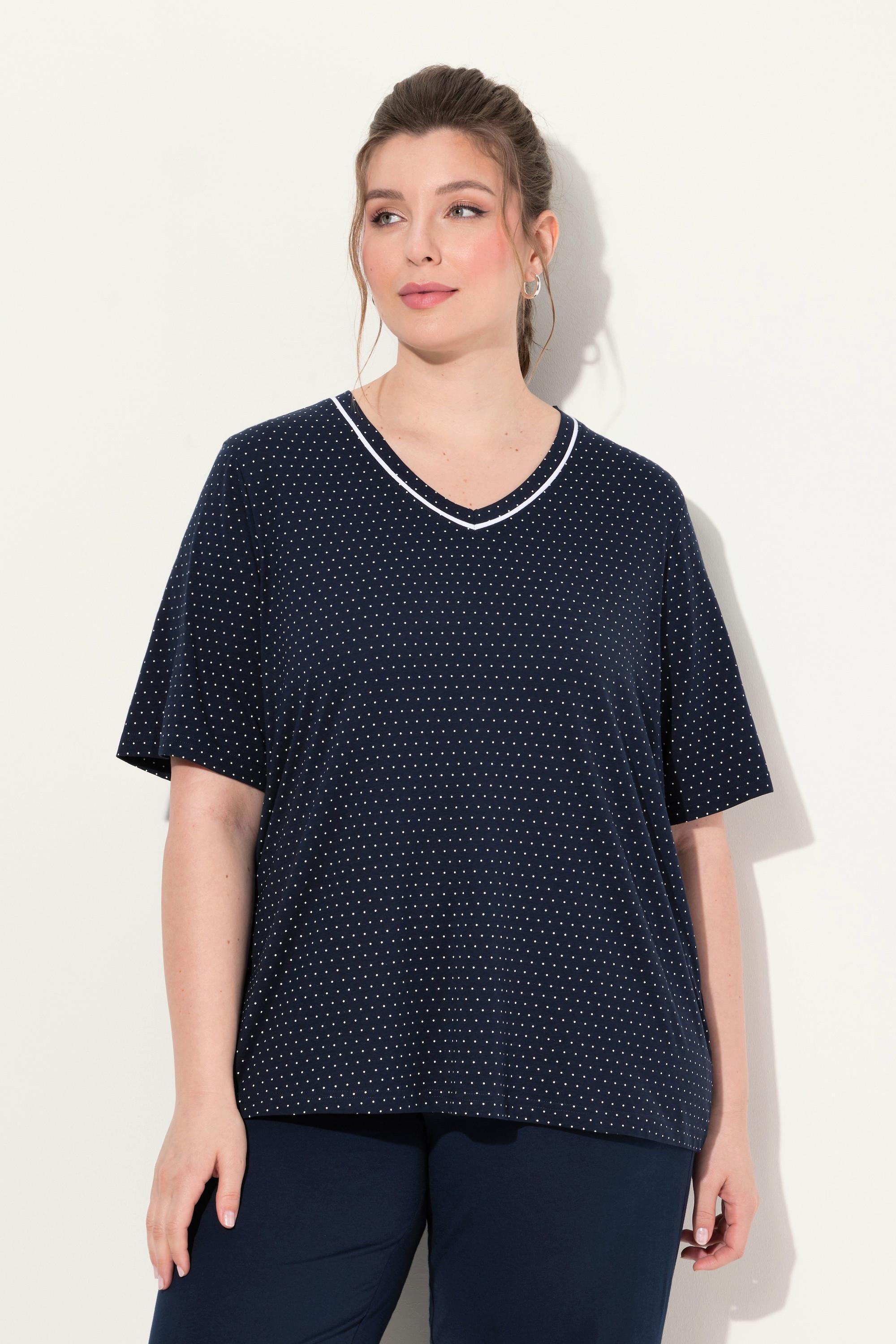 Ulla Popken Maglie del pigiama Confezione doppia Pallini Tinta unita Mezze maniche  