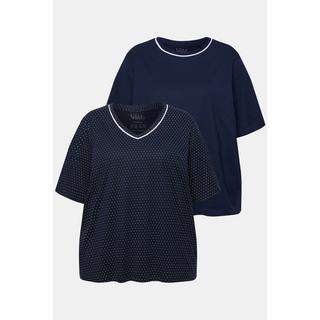 Ulla Popken Maglie del pigiama Confezione doppia Pallini Tinta unita Mezze maniche  