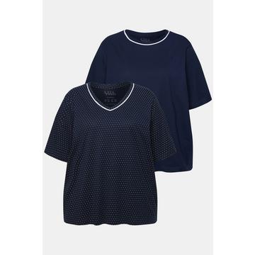 Maglie del pigiama in confezione doppia con pallini/tinta unita e mezze maniche