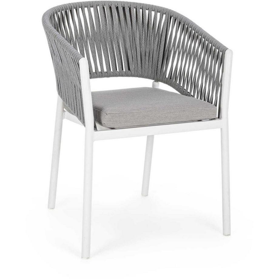 mutoni Chaise de jardin Florencia avec accoudoirs et coussin blanc  