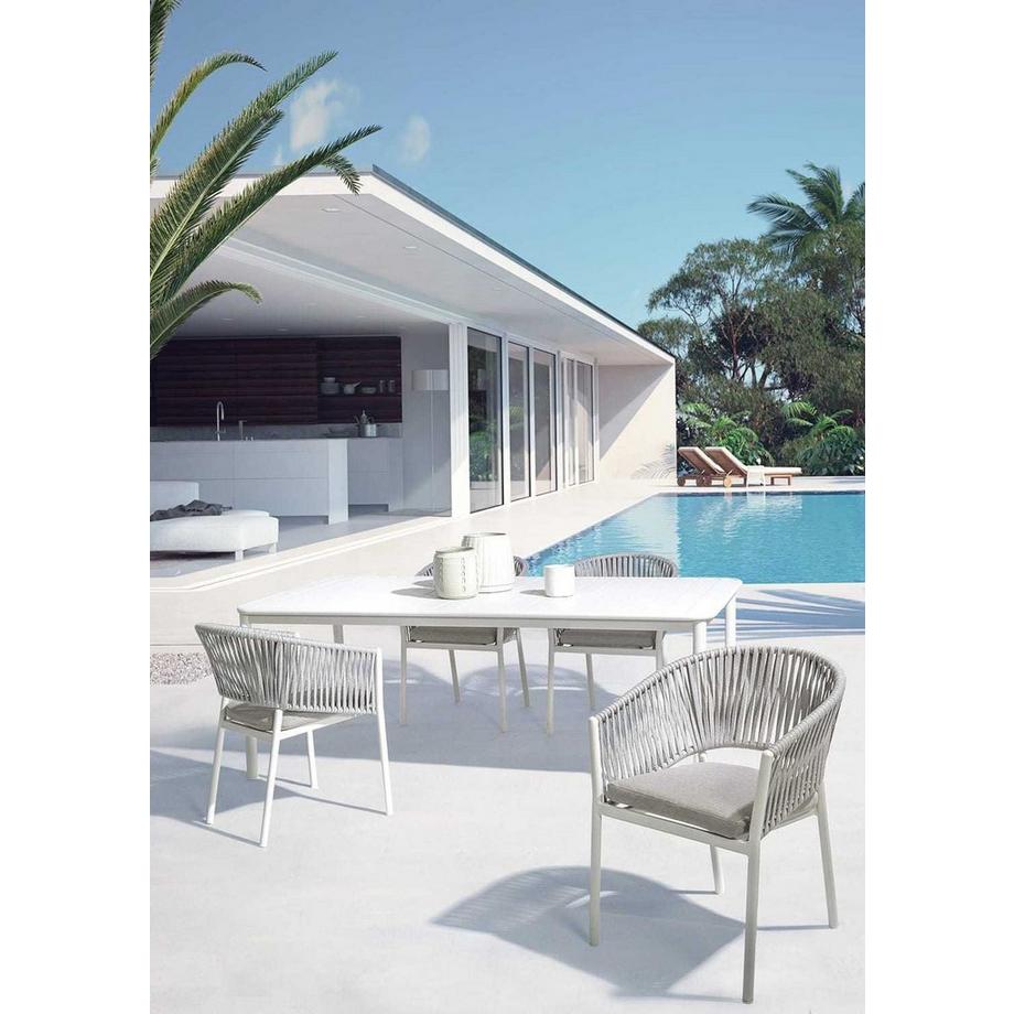 mutoni Chaise de jardin Florencia avec accoudoirs et coussin blanc  