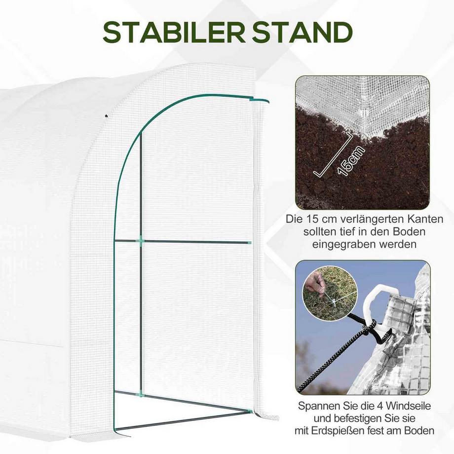 Northio Gewächshaus mit Regale Fenster, winterfest Foliengewächshaus aus Stahl, wandmontiert Treibhaus für Balkon, Garten, Tomatenhaus 300x150x213cm Tomatengewächshaus für Gemüse Blumen Pflanzen Weiß  