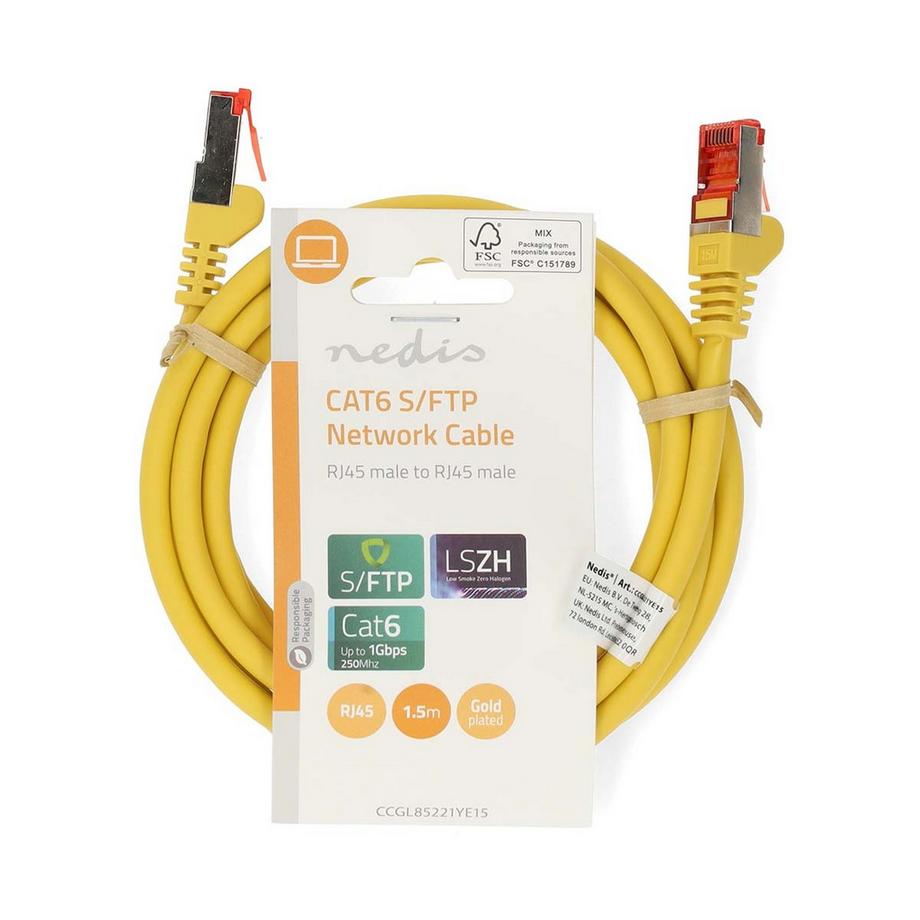 Nedis  Cavo di rete CAT6 | RJ45 maschio | RJ45 maschio | S/FTP | 1,50 m | Rotondo | LSZH | Giallo | Etichetta 