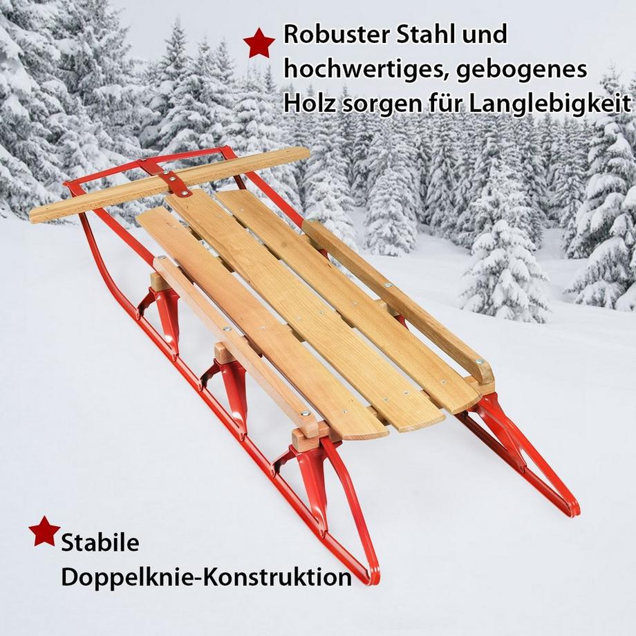 Northix  137 cm Schlitten Davoser Rodel Holz & Metall 150 kg Belastbar für Kinder und Erwachsene 