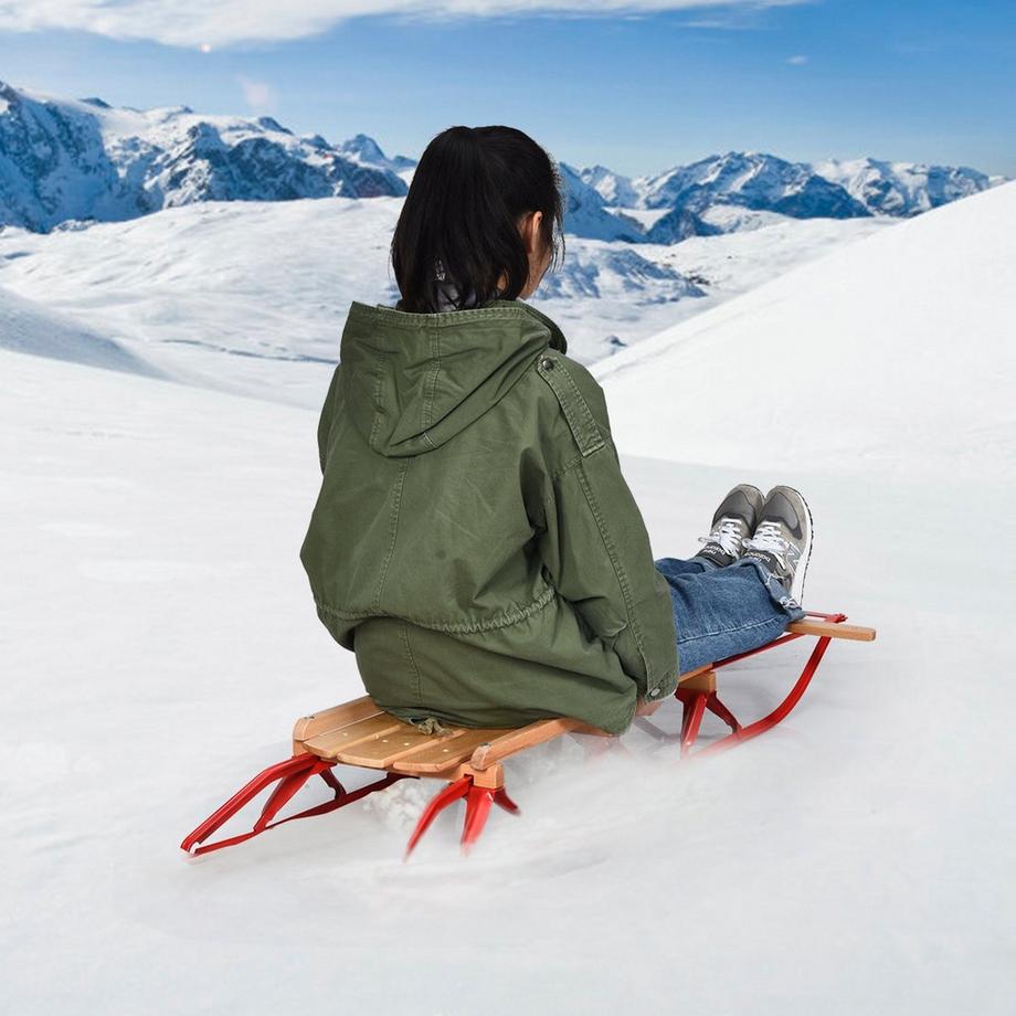 Northix  137 cm Schlitten Davoser Rodel Holz & Metall 150 kg Belastbar für Kinder und Erwachsene 