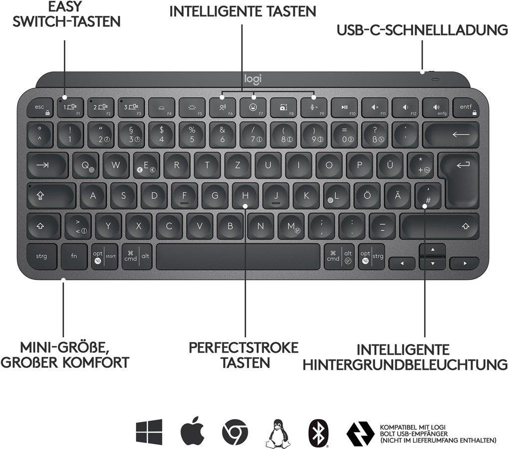 Logitech  Clavier lumineux sans fil mini Minimalist MX Keys - GRAPHITE - DEE - CENTRAL 