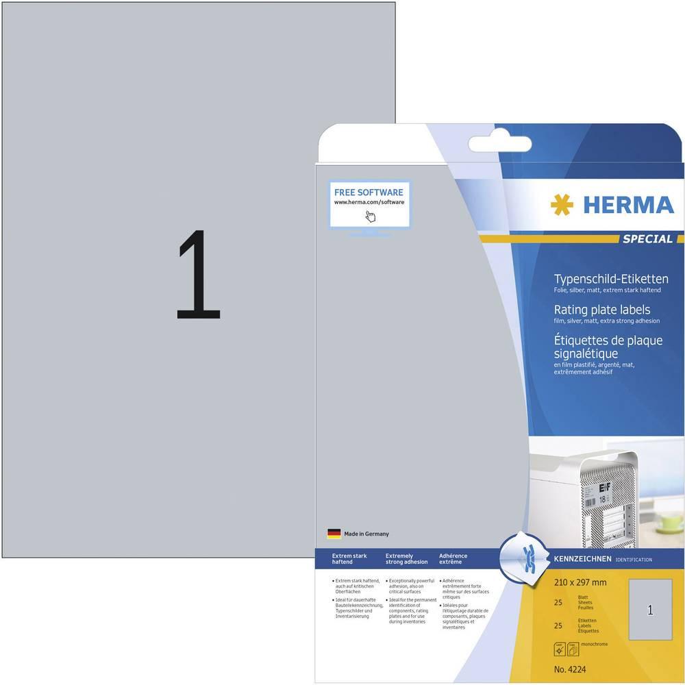 HERMA Typenschild-Etiketten 210 x 297 mm Polyester-Folie Silber 25 St. Permanent haftend Laserdrucker, Kop  