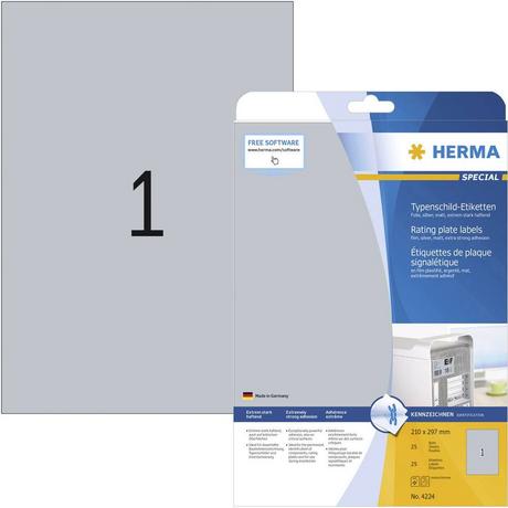 HERMA Typenschild-Etiketten 210 x 297 mm Polyester-Folie Silber 25 St. Permanent haftend Laserdrucker, Kop  