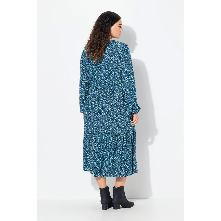 Ulla Popken Robe midi fleurs A-ligne col rond manches longues  