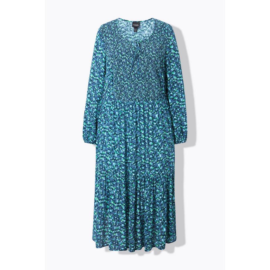 Ulla Popken Robe midi fleurs A-ligne col rond manches longues  