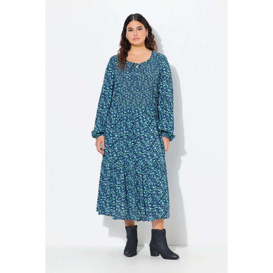 Ulla Popken Robe midi fleurs A-ligne col rond manches longues  