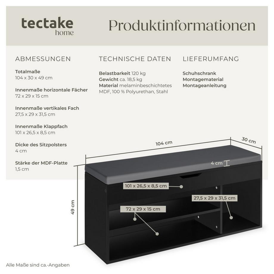 Tectake Panca portascarpe  Natalya per 9 paia di scarpe  