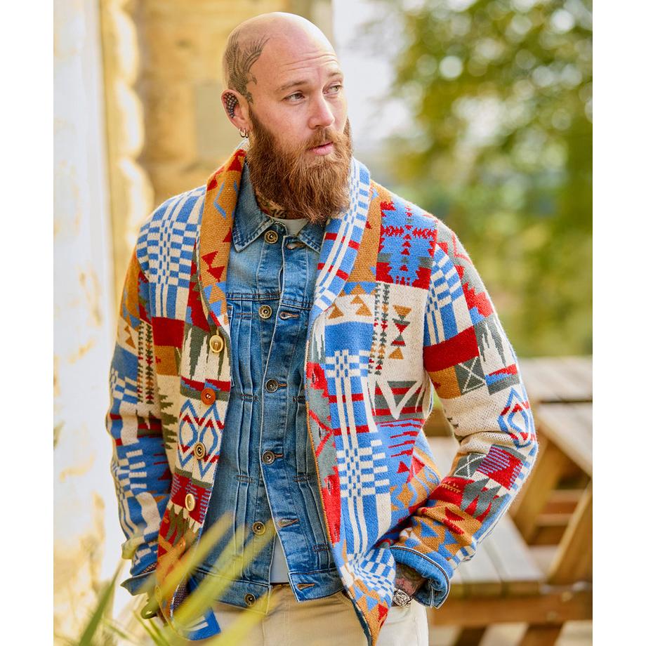 Joe Browns Cardigan Patchwork Collo Sciarpa Motivo Azteco  