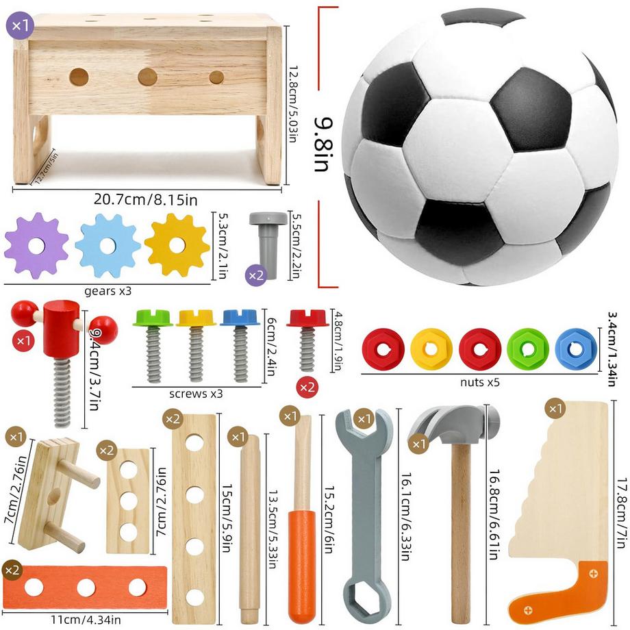 Activity-board  Holzspielzeug Werkzeugkasten, 29 Stück Werkzeug Spielzeug Spiele Kleinkind Werkzeugkasten, pädagogische Rolle spielen lernen Ressourcen Bau Griff 