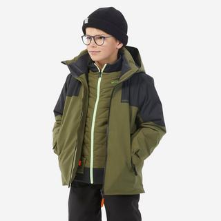 WEDZE Kinder warme wasserdichte Skijacke 900 Khaki  