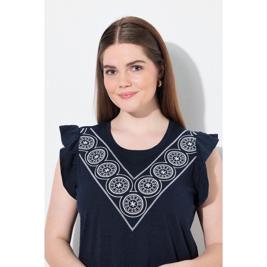 Ulla Popken T-shirt Broderie Col Rond Manches Courtes  