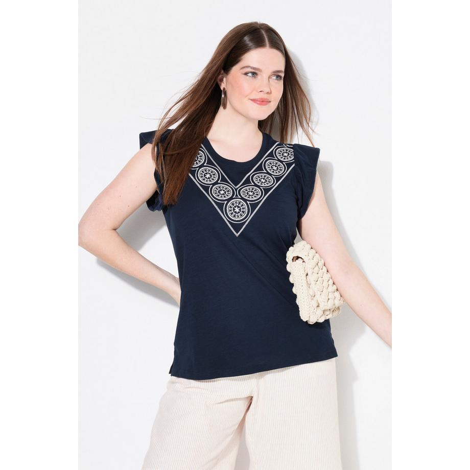 Ulla Popken T-shirt Broderie Col Rond Manches Courtes  