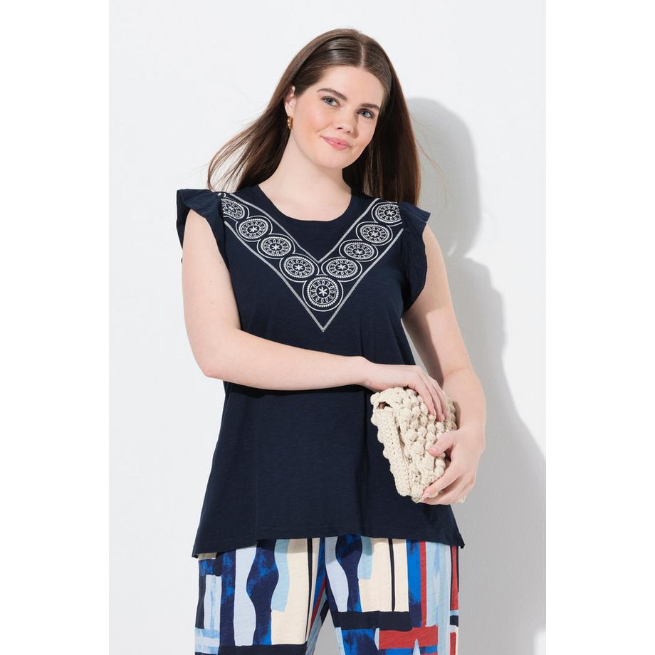 Ulla Popken T-shirt Broderie Col Rond Manches Courtes  