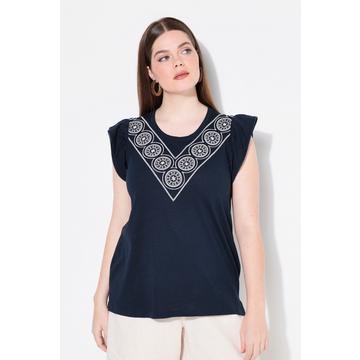 T-shirt, broderie, col rond, manches courtes