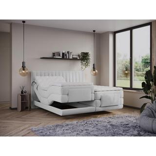 Vente-unique Boxspringbett mit vertikalen Ziernähten am Kopfteil + elektrischem Untergestell mit Relaxfunktion + Matratze + Topper - 2 x 80 x 200 cm - Samt - Hellgrau - DONISI von PALACIO  