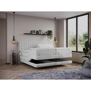 Vente-unique Boxspringbett mit vertikalen Ziernähten am Kopfteil + elektrischem Untergestell mit Relaxfunktion + Matratze + Topper - 2 x 80 x 200 cm - Samt - Hellgrau - DONISI von PALACIO  