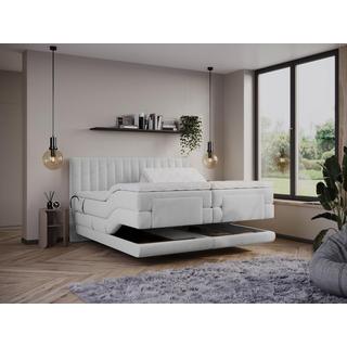 Vente-unique Boxspringbett mit vertikalen Ziernähten am Kopfteil + elektrischem Untergestell mit Relaxfunktion + Matratze + Topper - 2 x 80 x 200 cm - Samt - Hellgrau - DONISI von PALACIO  