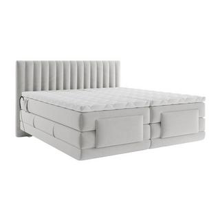 Vente-unique Boxspringbett mit vertikalen Ziernähten am Kopfteil + elektrischem Untergestell mit Relaxfunktion + Matratze + Topper - 2 x 80 x 200 cm - Samt - Hellgrau - DONISI von PALACIO  