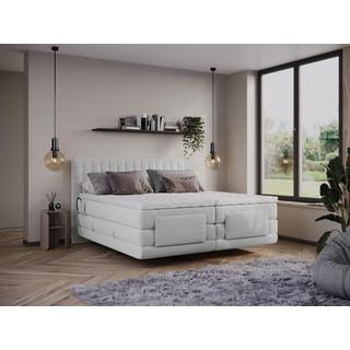 Vente-unique Boxspringbett mit vertikalen Ziernähten am Kopfteil + elektrischem Untergestell mit Relaxfunktion + Matratze + Topper - 2 x 80 x 200 cm - Samt - Hellgrau - DONISI von PALACIO  