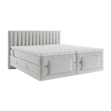 Boxspringbett mit vertikalen Ziernähten am Kopfteil + elektrischem Untergestell mit Relaxfunktion + Matratze + Topper - 2 x 80 x 200 cm - Samt - Hellgrau - DONISI von PALACIO