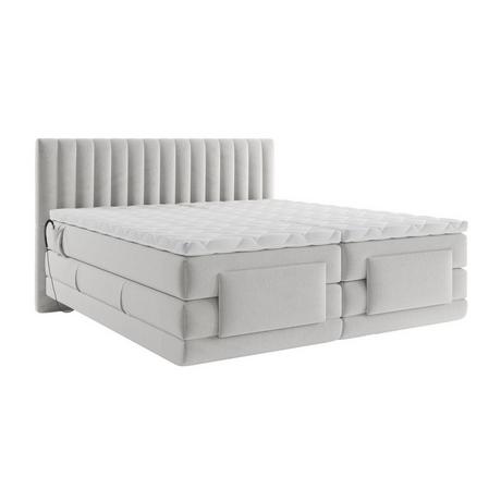 Vente-unique Boxspringbett mit vertikalen Ziernähten am Kopfteil + elektrischem Untergestell mit Relaxfunktion + Matratze + Topper - 2 x 80 x 200 cm - Samt - Hellgrau - DONISI von PALACIO  