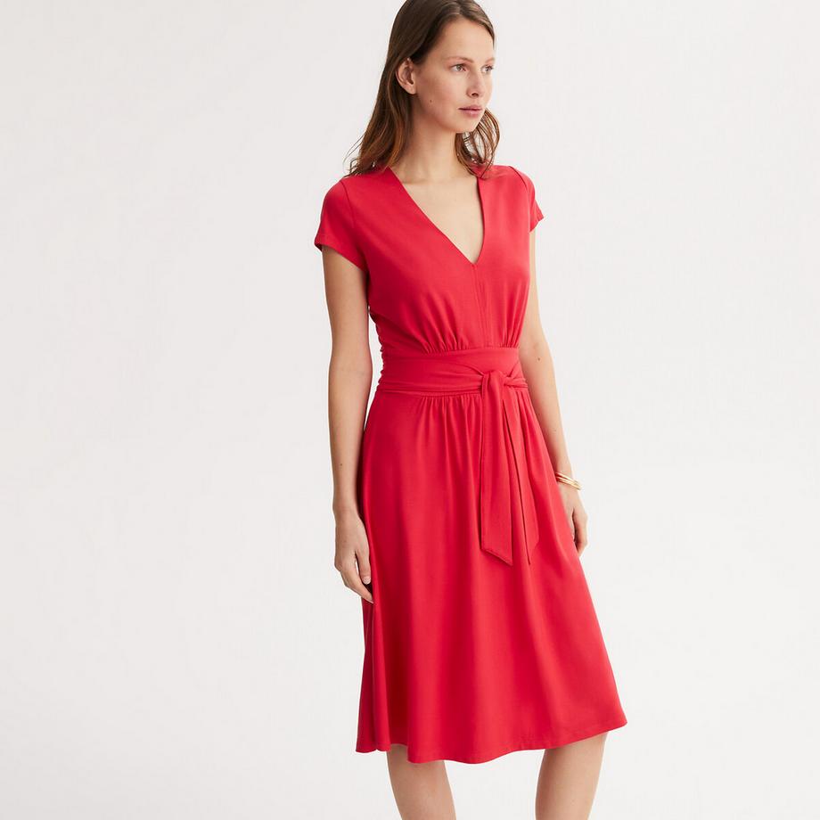 La Redoute Collections Kurzärmeliges V-Ausschnitt Kleid mit Bindegürtel  