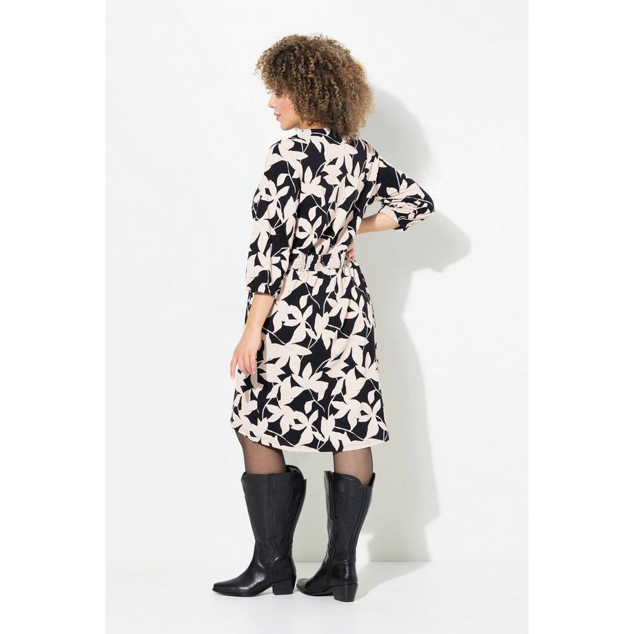 Ulla Popken Robe en jersey Imprimé botanique Ligne A Col en V Manches 3/4  