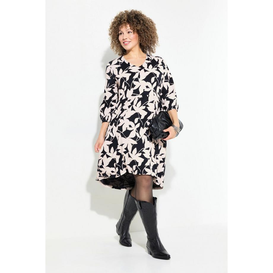 Ulla Popken Robe en jersey Imprimé botanique Ligne A Col en V Manches 3/4  