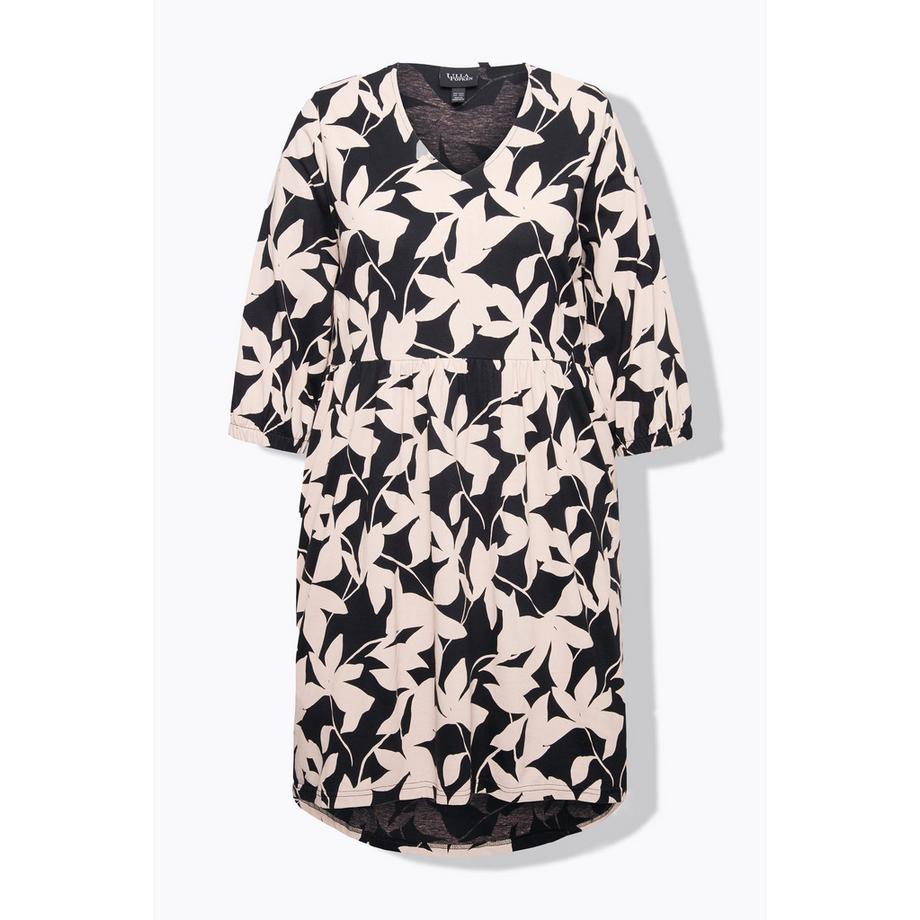 Ulla Popken Robe en jersey Imprimé botanique Ligne A Col en V Manches 3/4  