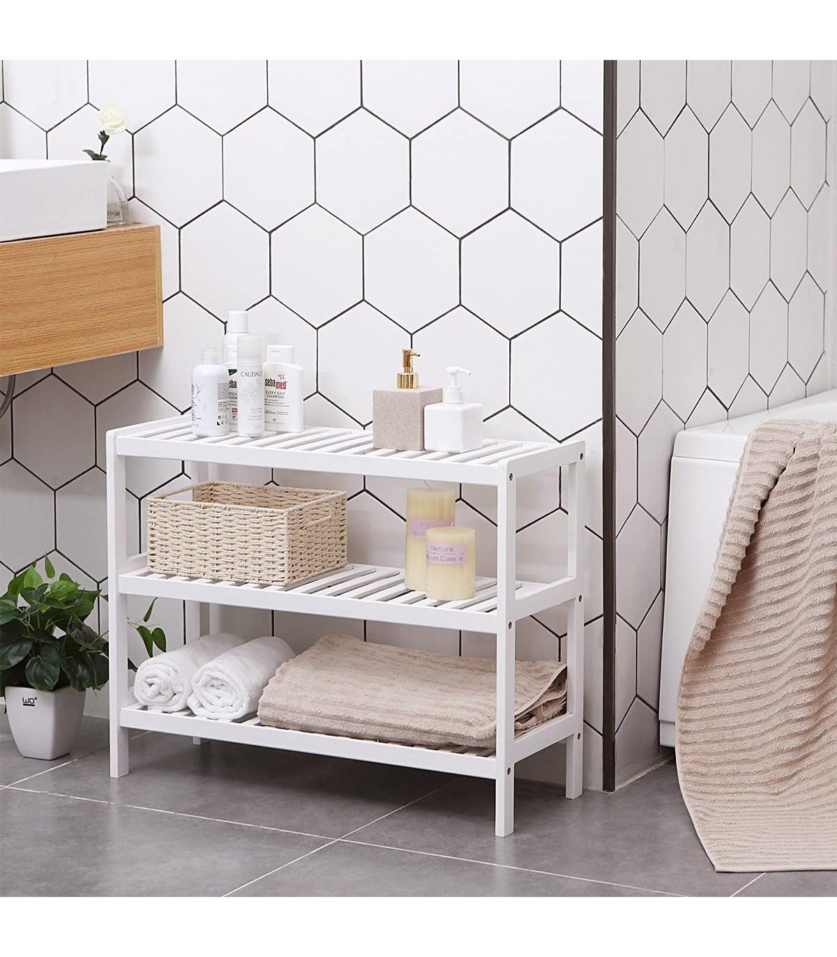 Calicosy Étagère à Chaussures 3 Niveaux en Bambou Blanc - L70 cm  