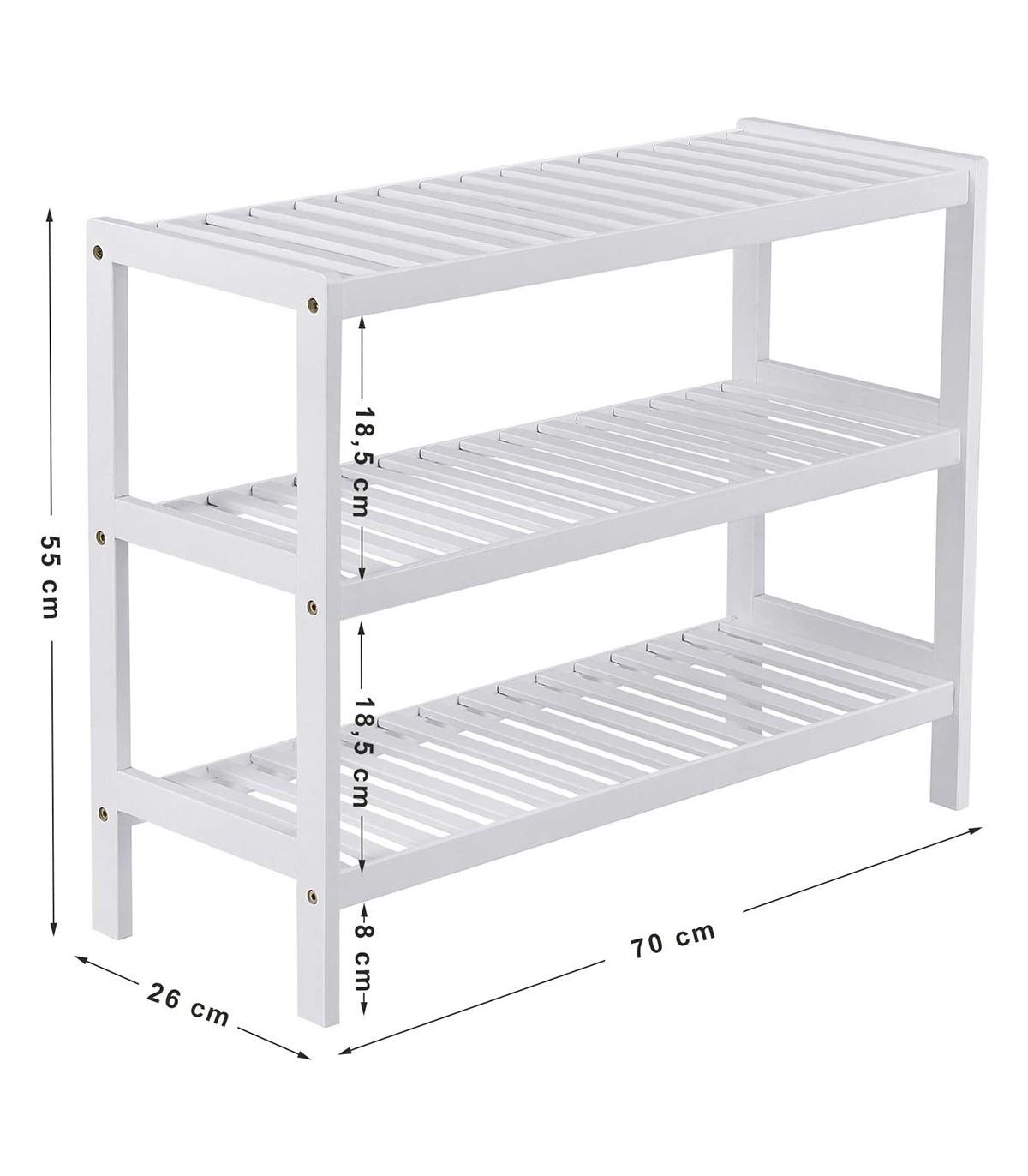 Calicosy Étagère à Chaussures 3 Niveaux en Bambou Blanc - L70 cm  