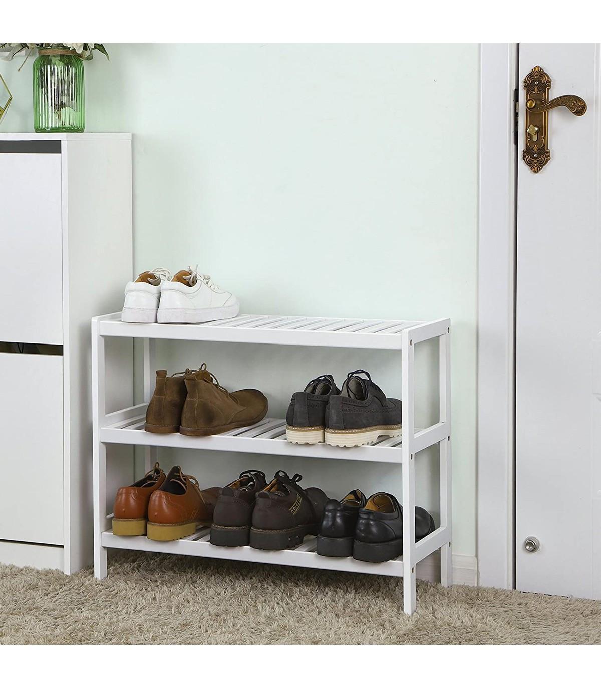 Calicosy Étagère à Chaussures 3 Niveaux en Bambou Blanc - L70 cm  
