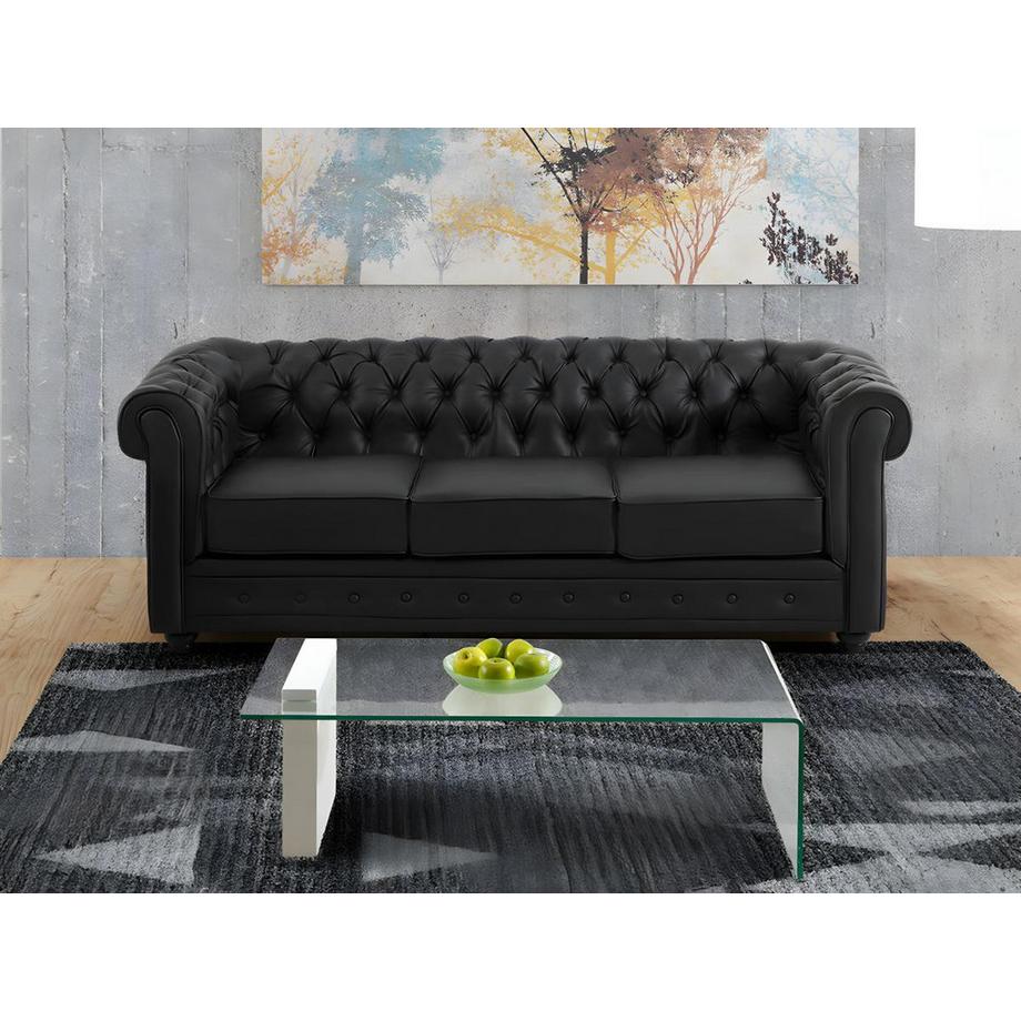 Vente-unique Divano CHESTERFIELD 3 posti in similpelle Nero  